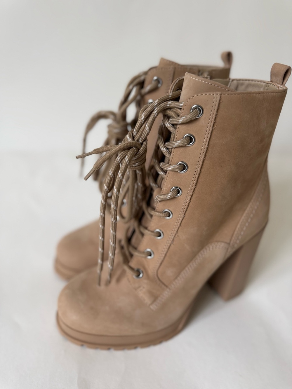 Aldo Taupe Lace-Up Suede Platform Ankle Boots